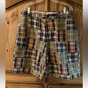 Men's Trevero green blue orange blue checks plaid chino Bermuda shorts size 36